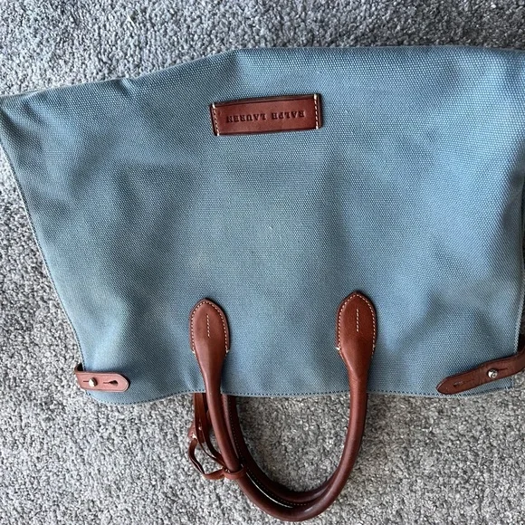 Ralph Lauren Denim-Blue Canvas Tote with Brown Leather Trim - Picture 2 of 8